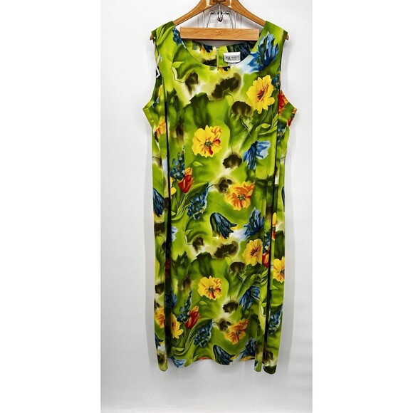 Vtg Hawaiian Cotton Dress 22W Multicolor Green Floral Tropical Beach - Picture 3 of 12